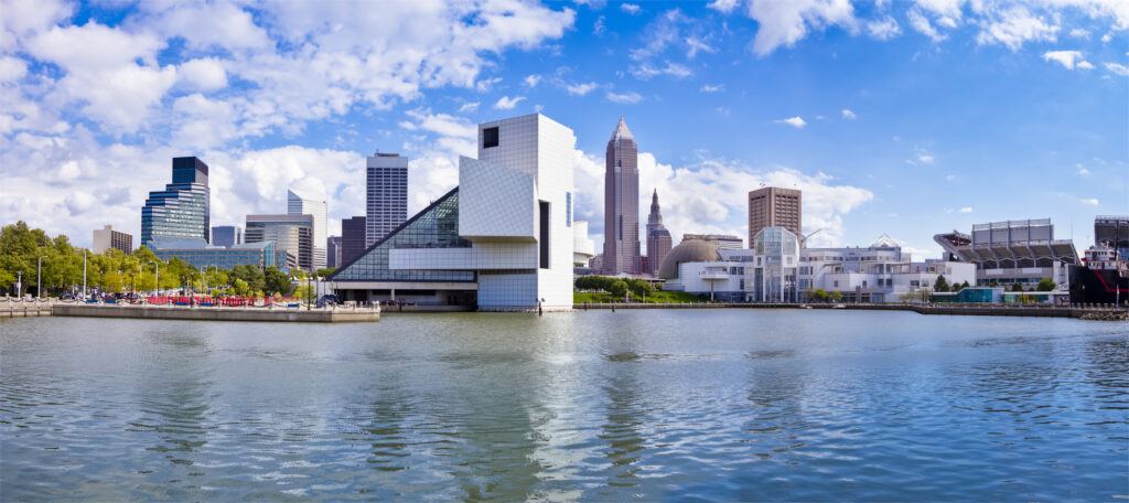 Cleveland Waterfront Panorama with Stadium, Museums and Cleveland Skyline