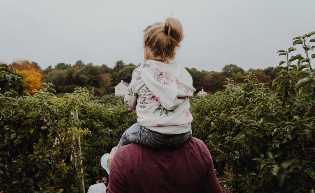 a child on the shoulders of a man