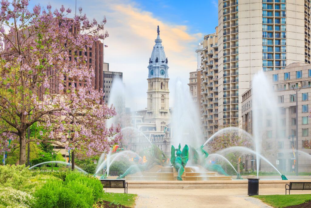 Swann Memorial Fountain With City Hall In The Background Philadelphia