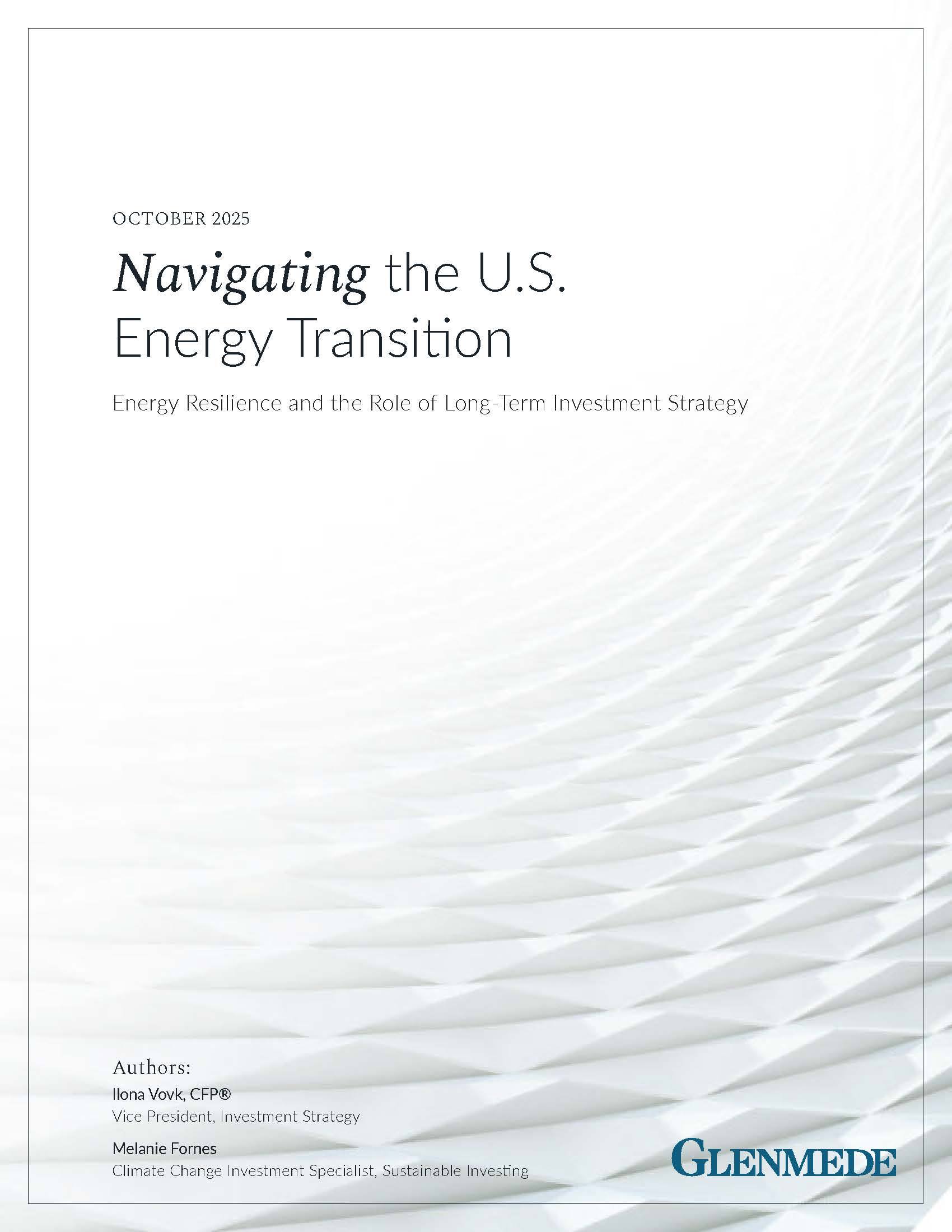 Cover page for white paper with the title "Navigating the U.S. Energy Transition"